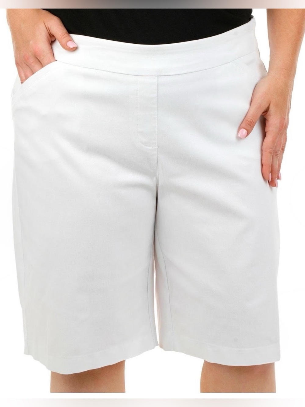 Carol Bay Shorts - White Pull-On Bermuda Shorts- 11” inseam- Pull on